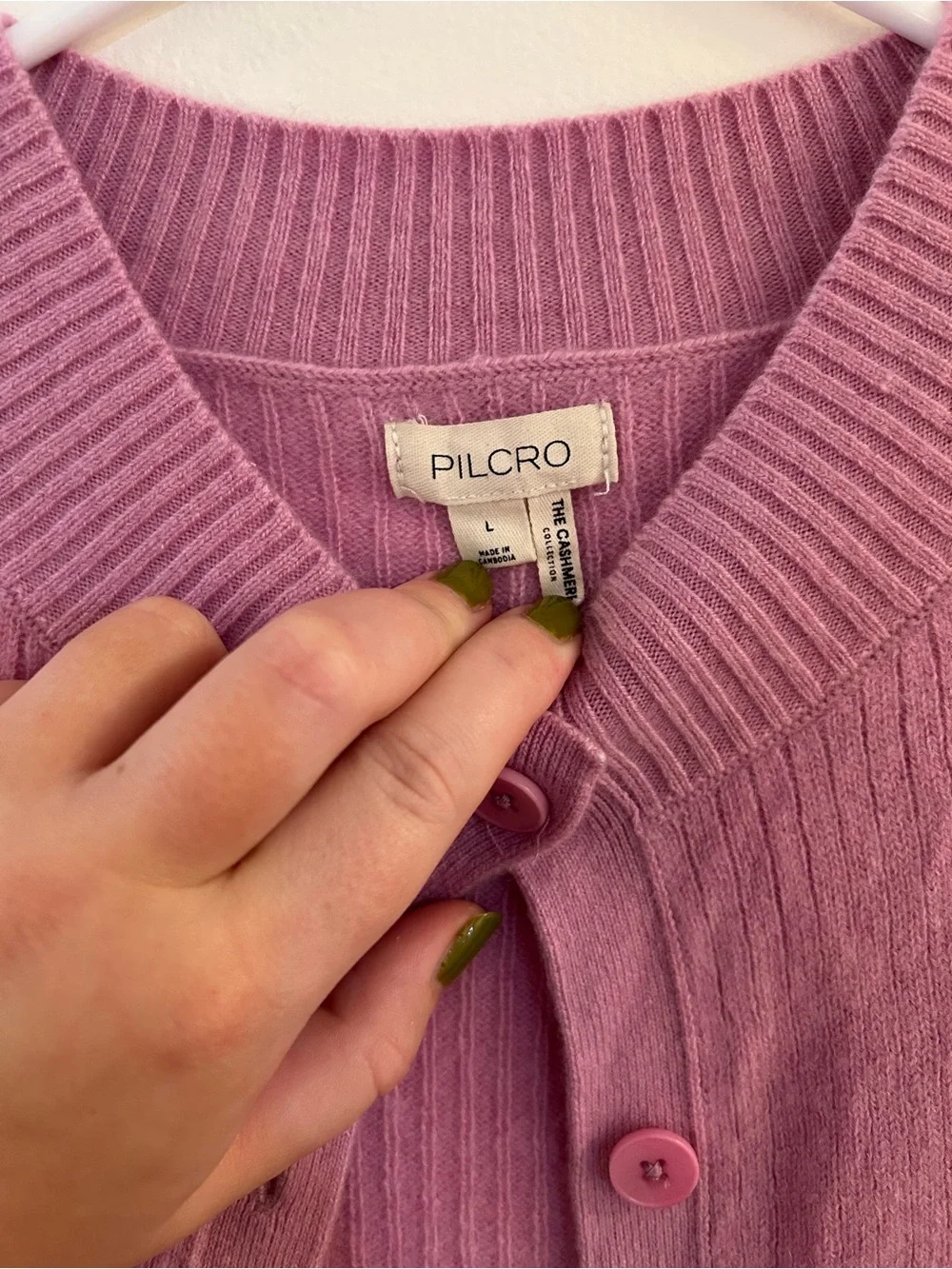 Anthropologie Cashmere Pink Ribbed Crewneck Button-Front Sweater